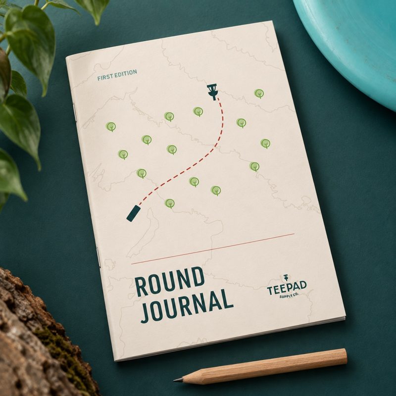Round Journal cover on a deep teal table with a pencil